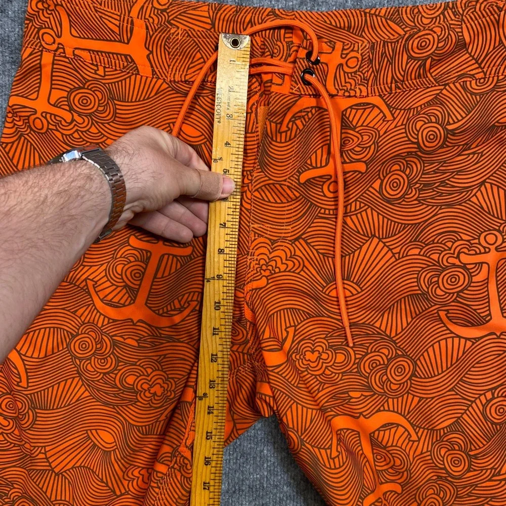 The North Face Mens Orange Anchor Wave Print Board Shorts‎ Swim Trunks Size 36